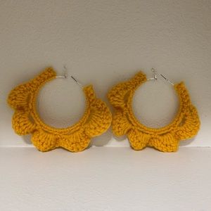 Yellow wavy sun crochet hoop statement earrings